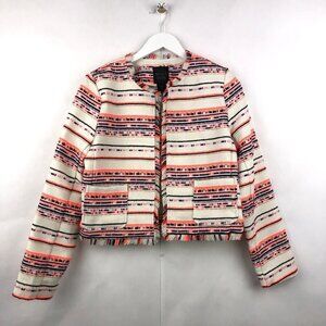 Belle Vere Southwest Raw Fringe Hem Tweed Blazer Size Small